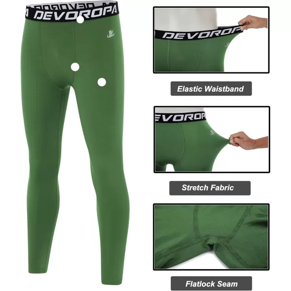 DEVOROPA Youth Boys Compression Leggings Sports Tights Fleece Lined Thermal Base Layer PantsArmy Green