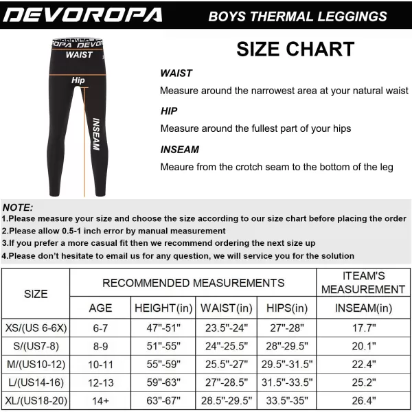 DEVOROPA Youth Boys Compression Leggings Sports Tights Fleece Lined Thermal Base Layer PantsGrayfleece Lined