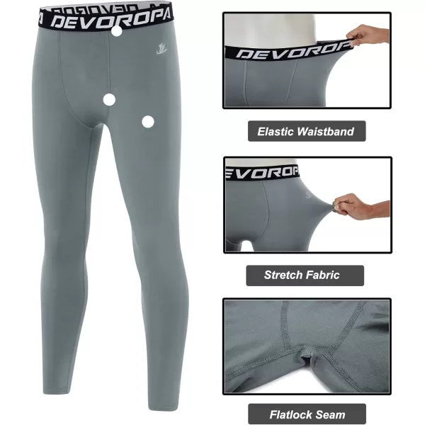 DEVOROPA Youth Boys Compression Leggings Sports Tights Fleece Lined Thermal Base Layer PantsLight Grey