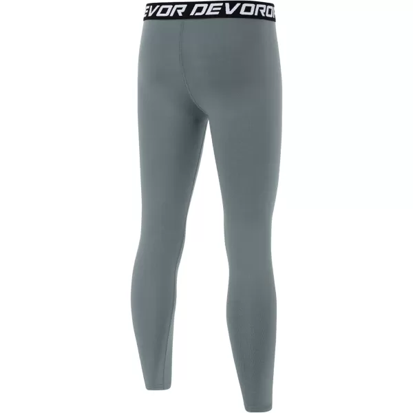 DEVOROPA Youth Boys Compression Leggings Sports Tights Fleece Lined Thermal Base Layer PantsLight Grey