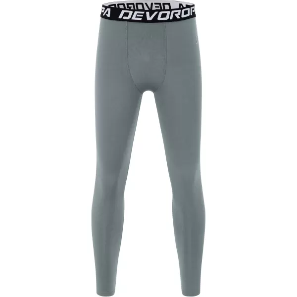 DEVOROPA Youth Boys Compression Leggings Sports Tights Fleece Lined Thermal Base Layer PantsLight Grey