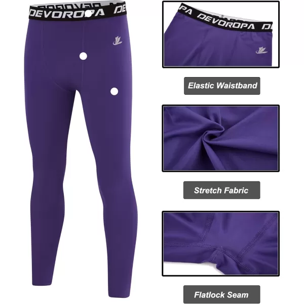 DEVOROPA Youth Boys Compression Leggings Sports Tights Fleece Lined Thermal Base Layer PantsMidnight Purple