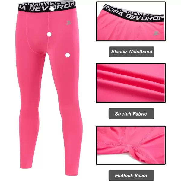 DEVOROPA Youth Boys Compression Leggings Sports Tights Fleece Lined Thermal Base Layer PantsPink