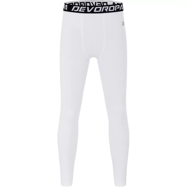 DEVOROPA Youth Boys Compression Leggings Sports Tights Fleece Lined Thermal Base Layer PantsWhitefleece Lined