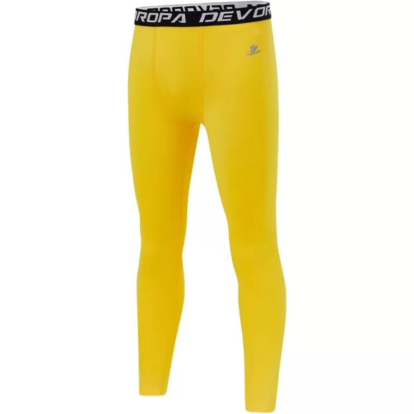 DEVOROPA Youth Boys Compression Leggings Sports Tights Fleece Lined Thermal Base Layer PantsYellowfleece Lined