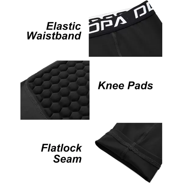 DEVOROPA Youth Boys Compression Pants with Knee Pads 34 Basketball Athletic Tights Quick Dry Sports Workout LeggingsBlack