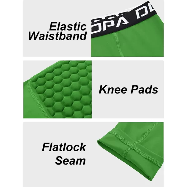 DEVOROPA Youth Boys Compression Pants with Knee Pads 34 Basketball Athletic Tights Quick Dry Sports Workout LeggingsLight Gray