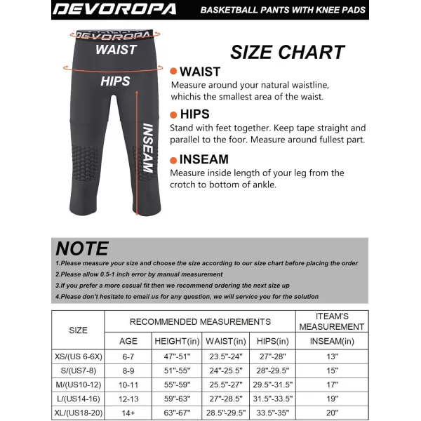 DEVOROPA Youth Boys Compression Pants with Knee Pads 34 Basketball Athletic Tights Quick Dry Sports Workout LeggingsLight Gray