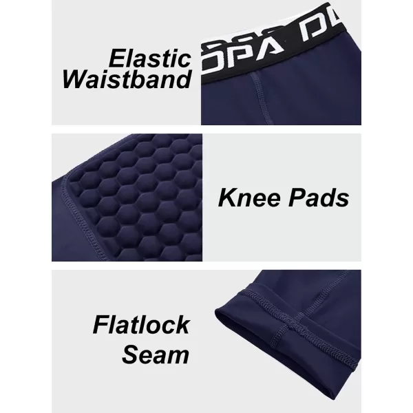 DEVOROPA Youth Boys Compression Pants with Knee Pads 34 Basketball Athletic Tights Quick Dry Sports Workout LeggingsNavy
