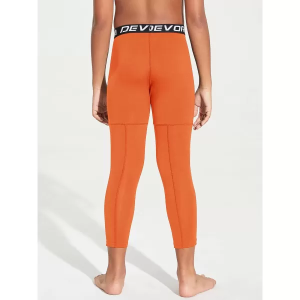 DEVOROPA Youth Boys Compression Pants with Knee Pads 34 Basketball Athletic Tights Quick Dry Sports Workout LeggingsOrange