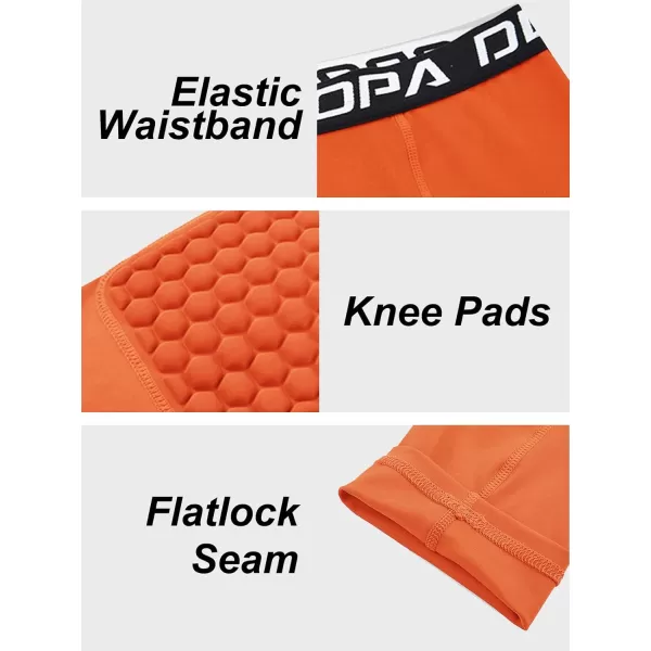 DEVOROPA Youth Boys Compression Pants with Knee Pads 34 Basketball Athletic Tights Quick Dry Sports Workout LeggingsOrange