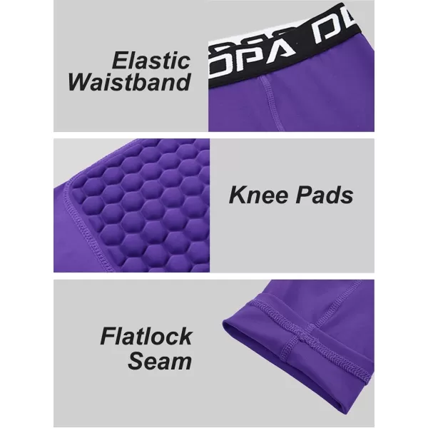 DEVOROPA Youth Boys Compression Pants with Knee Pads 34 Basketball Athletic Tights Quick Dry Sports Workout LeggingsPurple