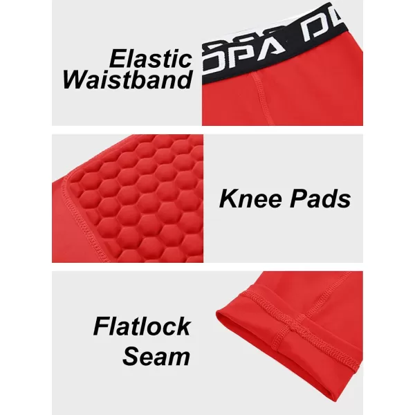 DEVOROPA Youth Boys Compression Pants with Knee Pads 34 Basketball Athletic Tights Quick Dry Sports Workout LeggingsRed