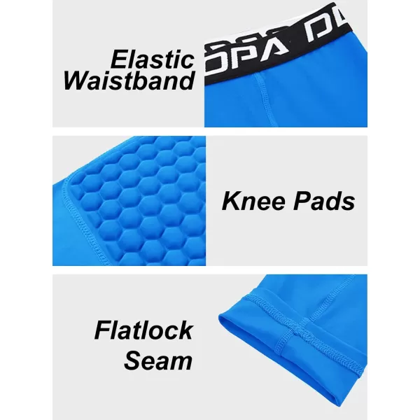 DEVOROPA Youth Boys Compression Pants with Knee Pads 34 Basketball Athletic Tights Quick Dry Sports Workout LeggingsRoyal