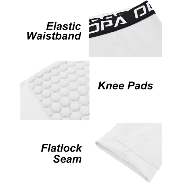 DEVOROPA Youth Boys Compression Pants with Knee Pads 34 Basketball Athletic Tights Quick Dry Sports Workout LeggingsWhite