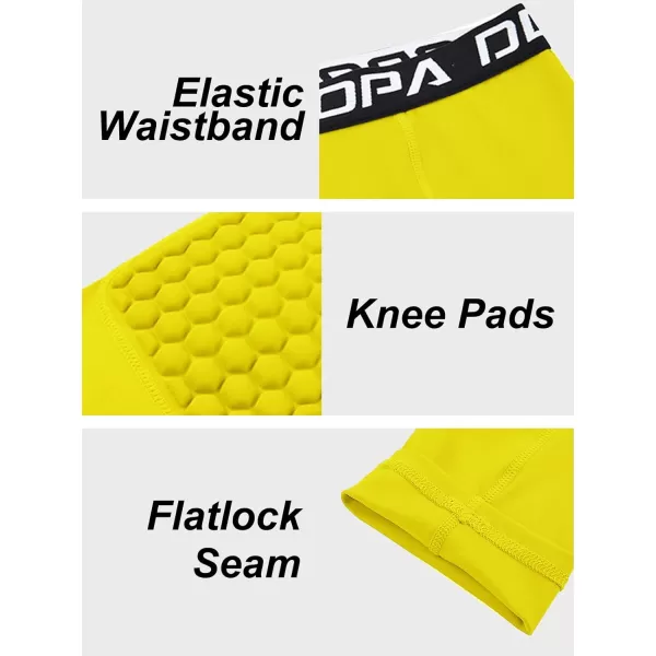 DEVOROPA Youth Boys Compression Pants with Knee Pads 34 Basketball Athletic Tights Quick Dry Sports Workout LeggingsYellow