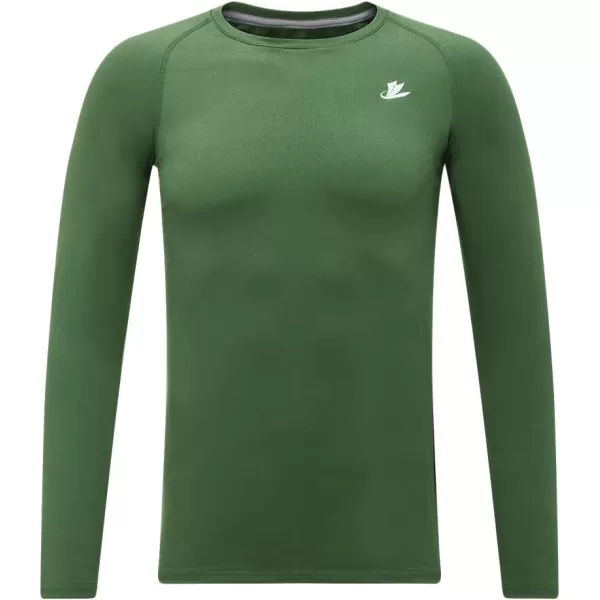 DEVOROPA Youth Boys Compression Shirt Long Sleeve Football Baseball Undershirt Quick Dry Sports BaselayerGreen