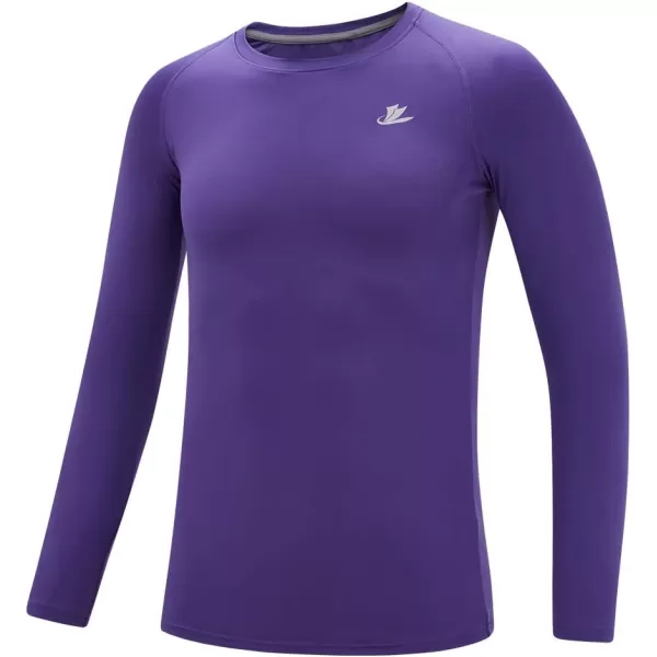 DEVOROPA Youth Boys Compression Shirt Long Sleeve Football Baseball Undershirt Quick Dry Sports BaselayerPurple