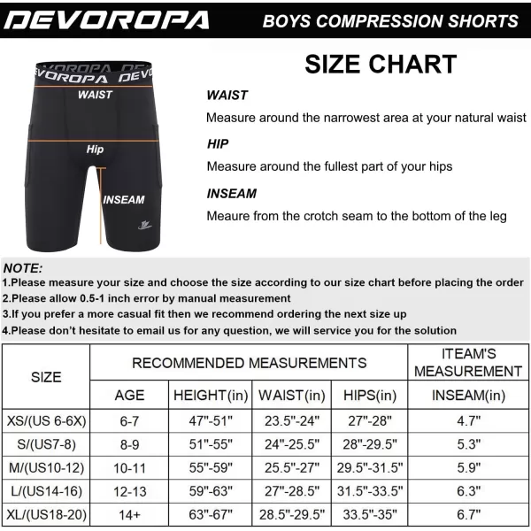 DEVOROPA Youth Boys Compression Shorts Performance Athletic Base Layers Workout Training Underwear Side Pocket Pack of 2BlackBlackno Side Pockets