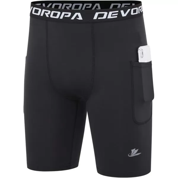 DEVOROPA Youth Boys Compression Shorts Performance Athletic Base Layers Workout Training Underwear Side Pocket Pack of 2BlackBlackwith Side Pockets