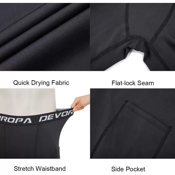 DEVOROPA Youth Boys Compression Shorts Performance Athletic Base Layers Workout Training Underwear Side Pocket Pack of 2BlackBlackwith Side Pockets