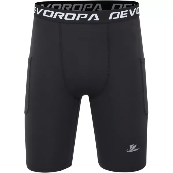 DEVOROPA Youth Boys Compression Shorts Performance Athletic Base Layers Workout Training Underwear Side Pocket Pack of 2BlackBlackwith Side Pockets