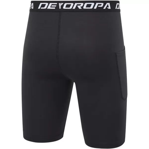 DEVOROPA Youth Boys Compression Shorts Performance Athletic Base Layers Workout Training Underwear Side Pocket Pack of 2BlackBlackwith Side Pockets