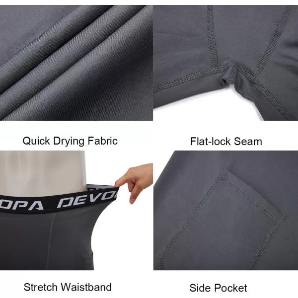 DEVOROPA Youth Boys Compression Shorts Performance Athletic Base Layers Workout Training Underwear Side Pocket Pack of 2BlackGraywith Side Pockets