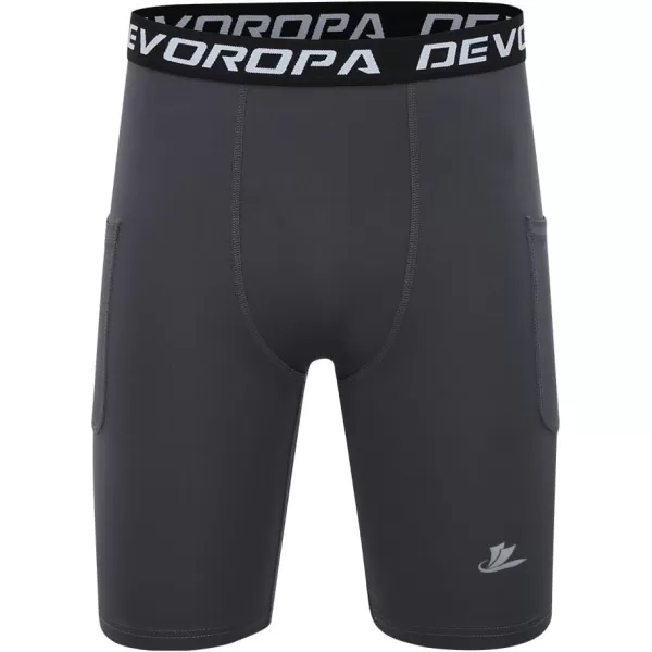DEVOROPA Youth Boys Compression Shorts Performance Athletic Base Layers Workout Training Underwear Side Pocket Pack of 2BlackGraywith Side Pockets