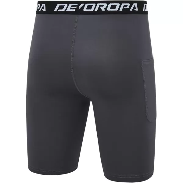 DEVOROPA Youth Boys Compression Shorts Performance Athletic Base Layers Workout Training Underwear Side Pocket Pack of 2BlackGraywith Side Pockets