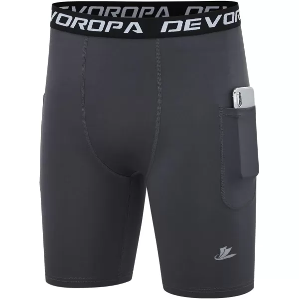 DEVOROPA Youth Boys Compression Shorts Performance Athletic Base Layers Workout Training Underwear Side Pocket Pack of 2BlackGraywith Side Pockets