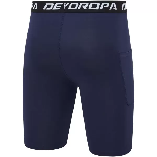 DEVOROPA Youth Boys Compression Shorts Performance Athletic Base Layers Workout Training Underwear Side Pocket Pack of 2BlackNavywith Side Pockets