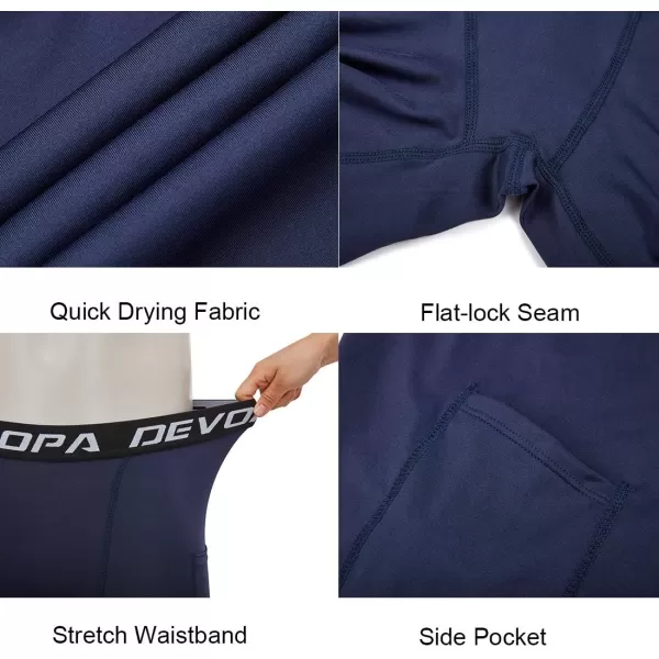 DEVOROPA Youth Boys Compression Shorts Performance Athletic Base Layers Workout Training Underwear Side Pocket Pack of 2BlackNavywith Side Pockets