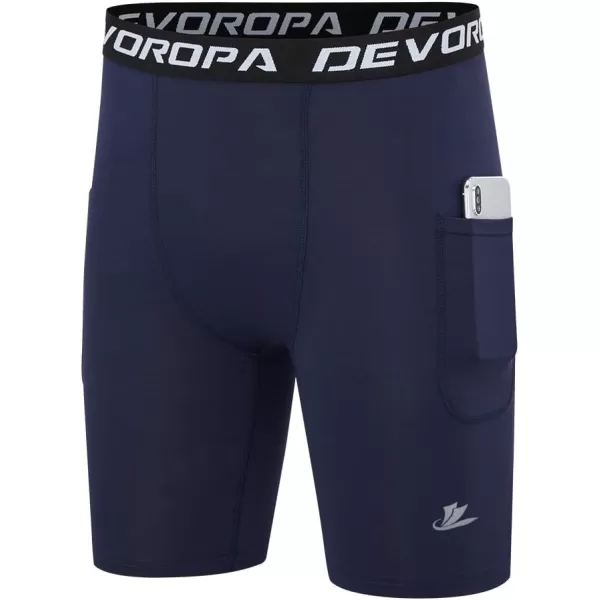 DEVOROPA Youth Boys Compression Shorts Performance Athletic Base Layers Workout Training Underwear Side Pocket Pack of 2BlackNavywith Side Pockets