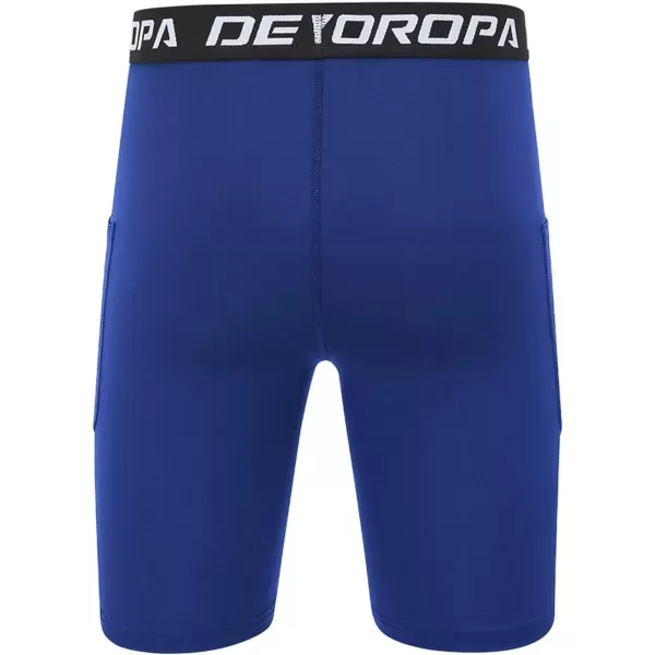 DEVOROPA Youth Boys Compression Shorts Performance Athletic Base Layers Workout Training Underwear Side Pocket Pack of 2BlackRoyalwith Side Pockets