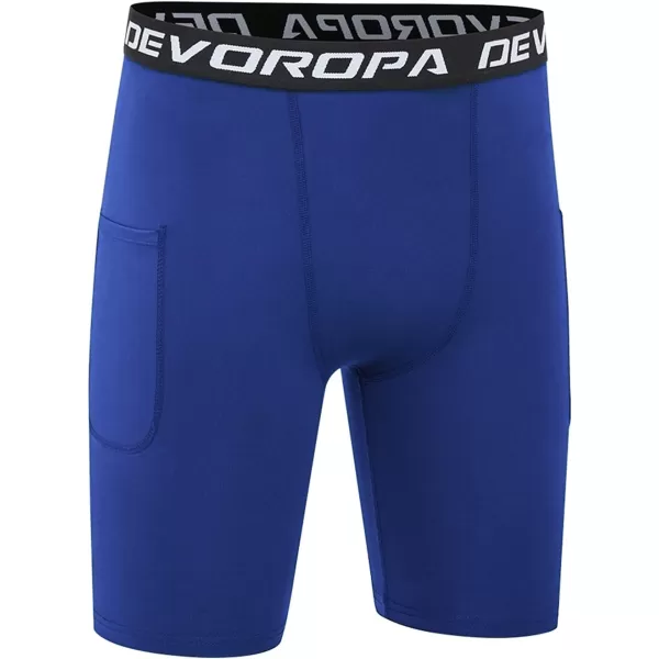 DEVOROPA Youth Boys Compression Shorts Performance Athletic Base Layers Workout Training Underwear Side Pocket Pack of 2BlackRoyalwith Side Pockets
