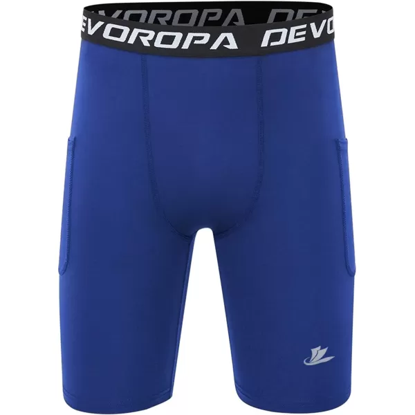 DEVOROPA Youth Boys Compression Shorts Performance Athletic Base Layers Workout Training Underwear Side Pocket Pack of 2BlackRoyalwith Side Pockets