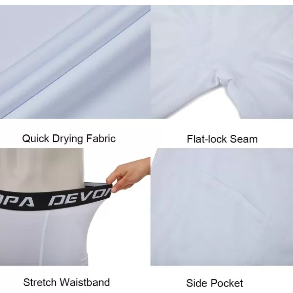 DEVOROPA Youth Boys Compression Shorts Performance Athletic Base Layers Workout Training Underwear Side Pocket Pack of 2BlackWhitewith Side Pockets