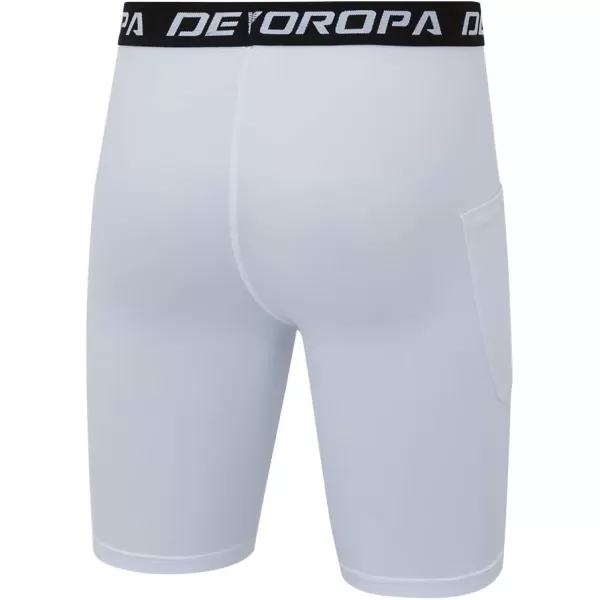 DEVOROPA Youth Boys Compression Shorts Performance Athletic Base Layers Workout Training Underwear Side Pocket Pack of 2BlackWhitewith Side Pockets