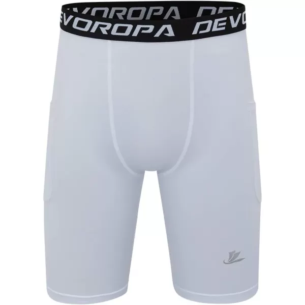 DEVOROPA Youth Boys Compression Shorts Performance Athletic Base Layers Workout Training Underwear Side Pocket Pack of 2BlackWhitewith Side Pockets