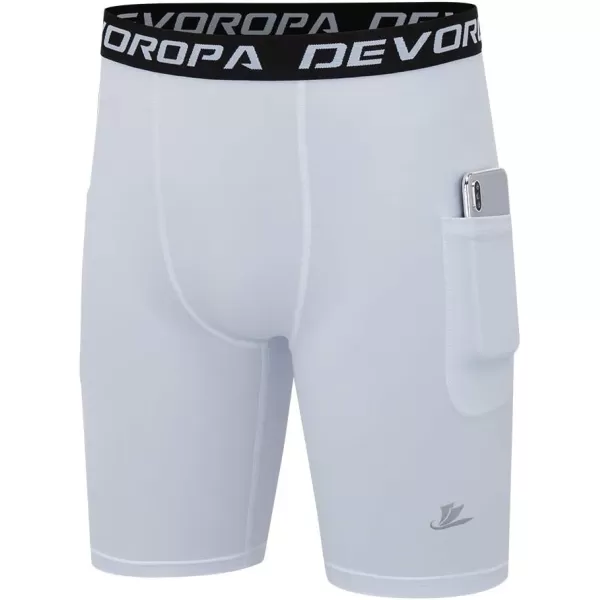 DEVOROPA Youth Boys Compression Shorts Performance Athletic Base Layers Workout Training Underwear Side Pocket Pack of 2BlackWhitewith Side Pockets
