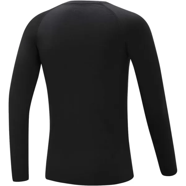 DEVOROPA Youth Boys Compression Thermal Shirt Long Sleeve Fleece Baselayer Soccer Baseball UndershirtCrew Neckblack