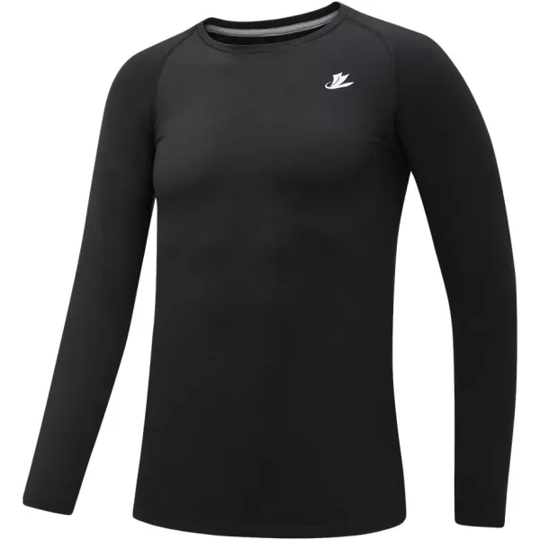 DEVOROPA Youth Boys Compression Thermal Shirt Long Sleeve Fleece Baselayer Soccer Baseball UndershirtCrew Neckblack