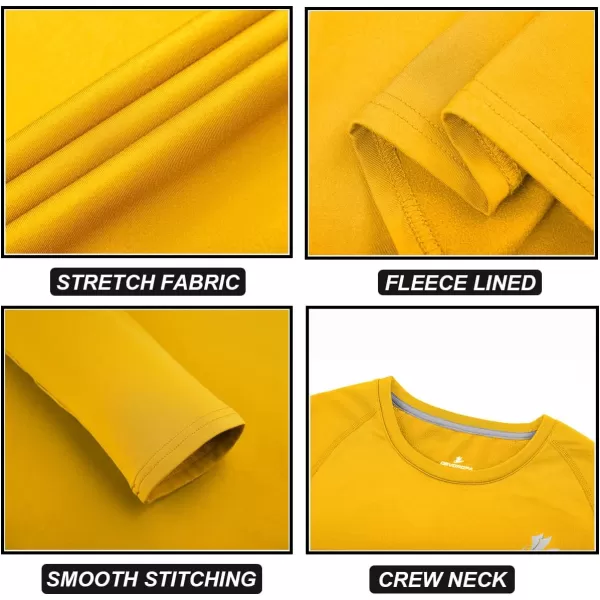 DEVOROPA Youth Boys Compression Thermal Shirt Long Sleeve Fleece Baselayer Soccer Baseball UndershirtCrew Neckgold