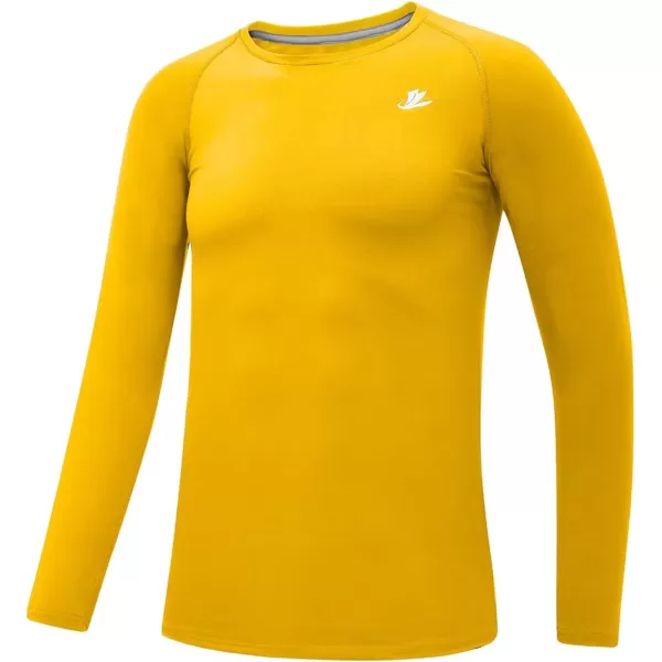 DEVOROPA Youth Boys Compression Thermal Shirt Long Sleeve Fleece Baselayer Soccer Baseball UndershirtCrew Neckgold