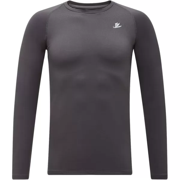 DEVOROPA Youth Boys Compression Thermal Shirt Long Sleeve Fleece Baselayer Soccer Baseball UndershirtCrew Neckgray