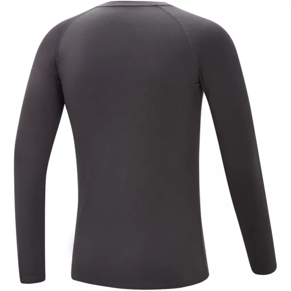 DEVOROPA Youth Boys Compression Thermal Shirt Long Sleeve Fleece Baselayer Soccer Baseball UndershirtCrew Neckgray