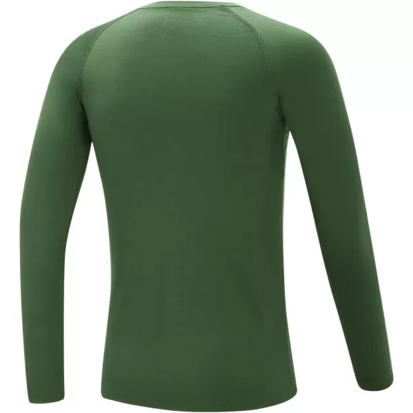 DEVOROPA Youth Boys Compression Thermal Shirt Long Sleeve Fleece Baselayer Soccer Baseball UndershirtCrew Neckgreen