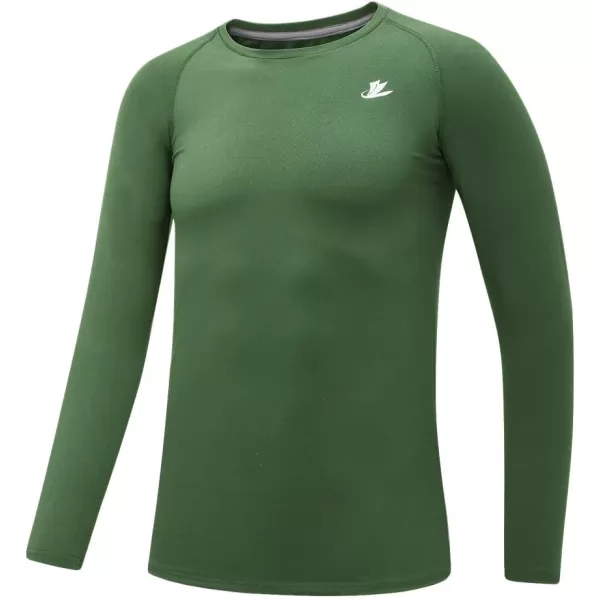 DEVOROPA Youth Boys Compression Thermal Shirt Long Sleeve Fleece Baselayer Soccer Baseball UndershirtCrew Neckgreen