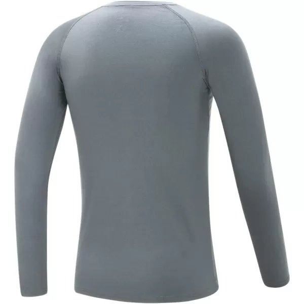 DEVOROPA Youth Boys Compression Thermal Shirt Long Sleeve Fleece Baselayer Soccer Baseball UndershirtCrew Necklight Gray
